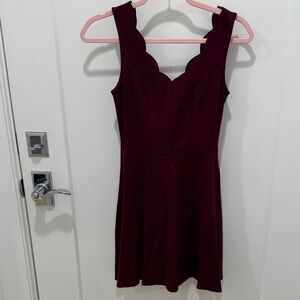 Aqua Sleeveless Scalloped Neck Mini Dress in Deep Wine